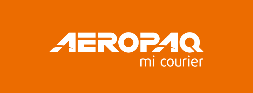 Logotipo de Aeropaq, empresa de servicios de courier en República Dominicana, con fondo naranja. Aeropaq facilita envíos internacionales y compras online